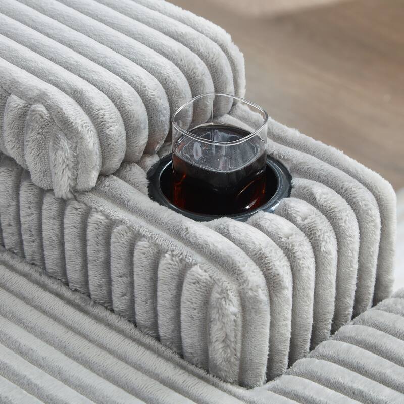 Corduroy Chaise Lounge Sofa Loveseat Sleeper Sofa with Adjustable Backrest, Cup Holders, Phone Holder and Dual Storage Armrest