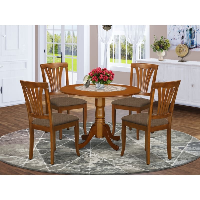 HomeStock 5-Piece Round Saddle Brown Finish Solid Wood Top Dining table with 4 Chairs