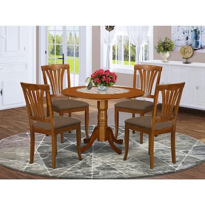 HomeStock 5-Piece Round Saddle Brown Finish Solid Wood Top Dining table with 4 Chairs