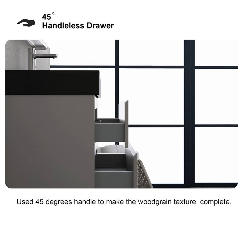 Floating Bathroom Vanity with Black Solid Surface Top
