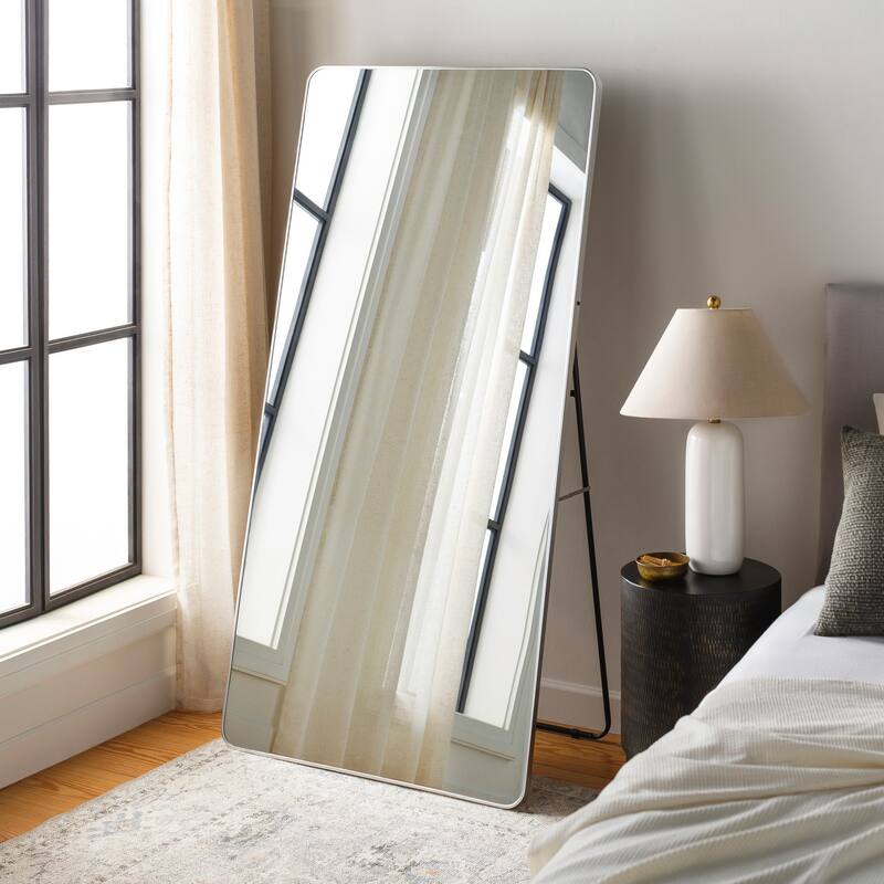 Livabliss Aranya Modern Aluminum Rectangular Easel Mirror - 36"H x 72"W x 1.4"D - Black