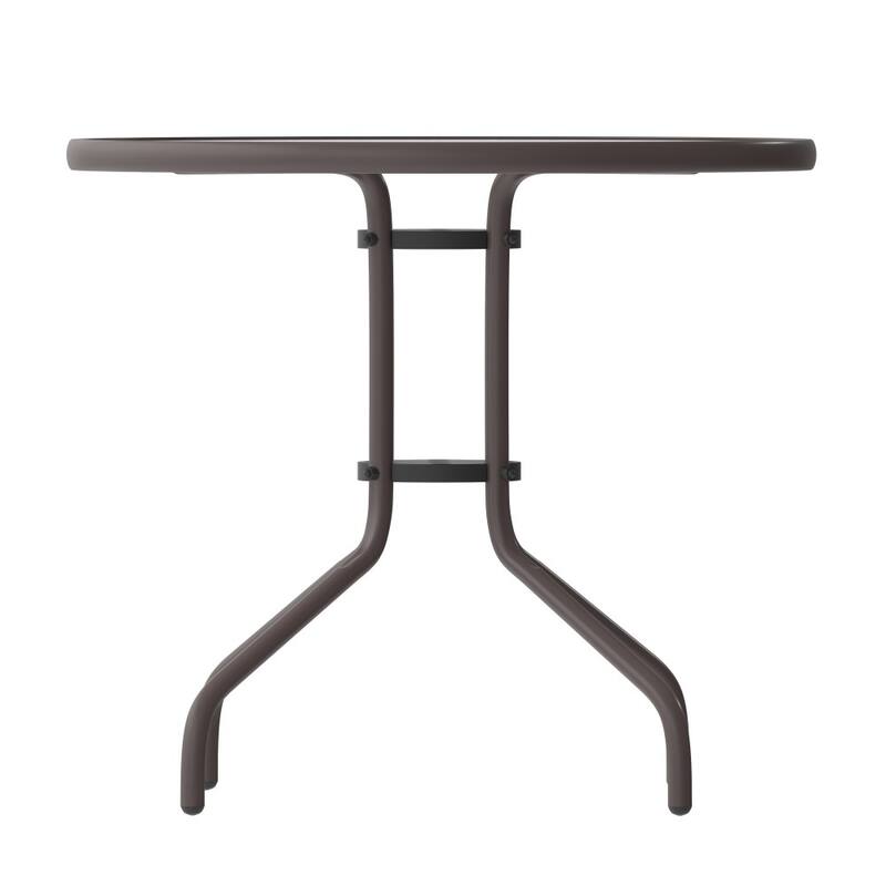 31.5" Round Tempered Glass Metal Table with Smooth Ripple Design Top