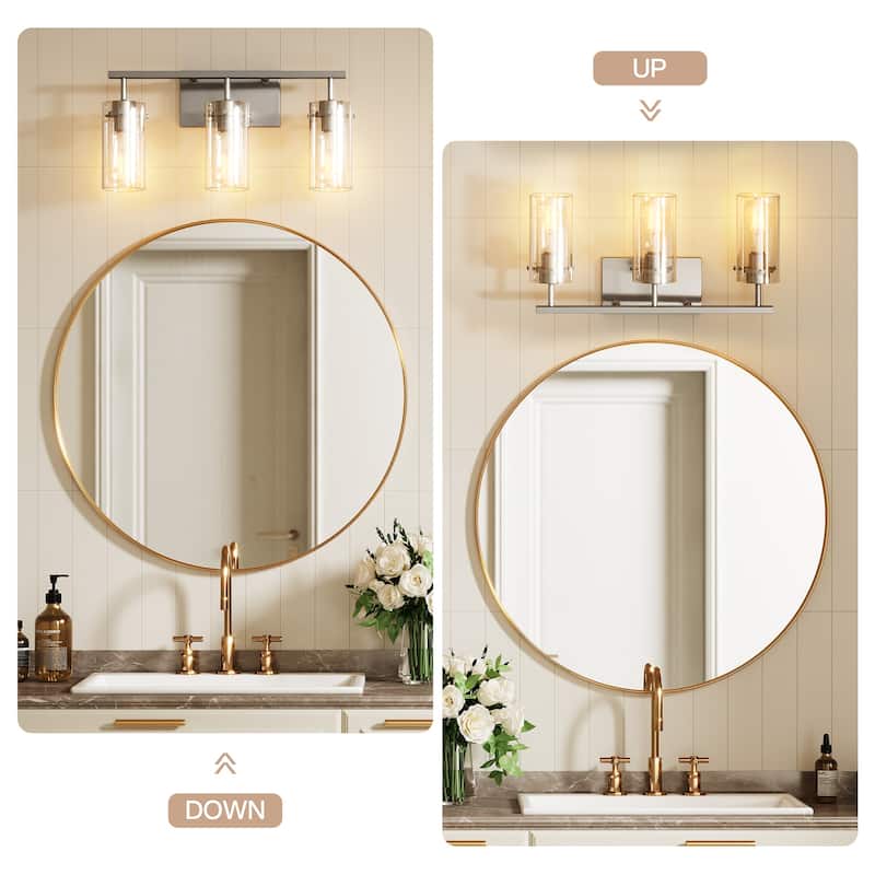 3-Light Brushed Nickel Bathroom Vanity Light with Clear Glass Shade
