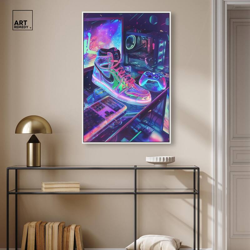 Neon Gaming Set Up Canvas by Art Remedy