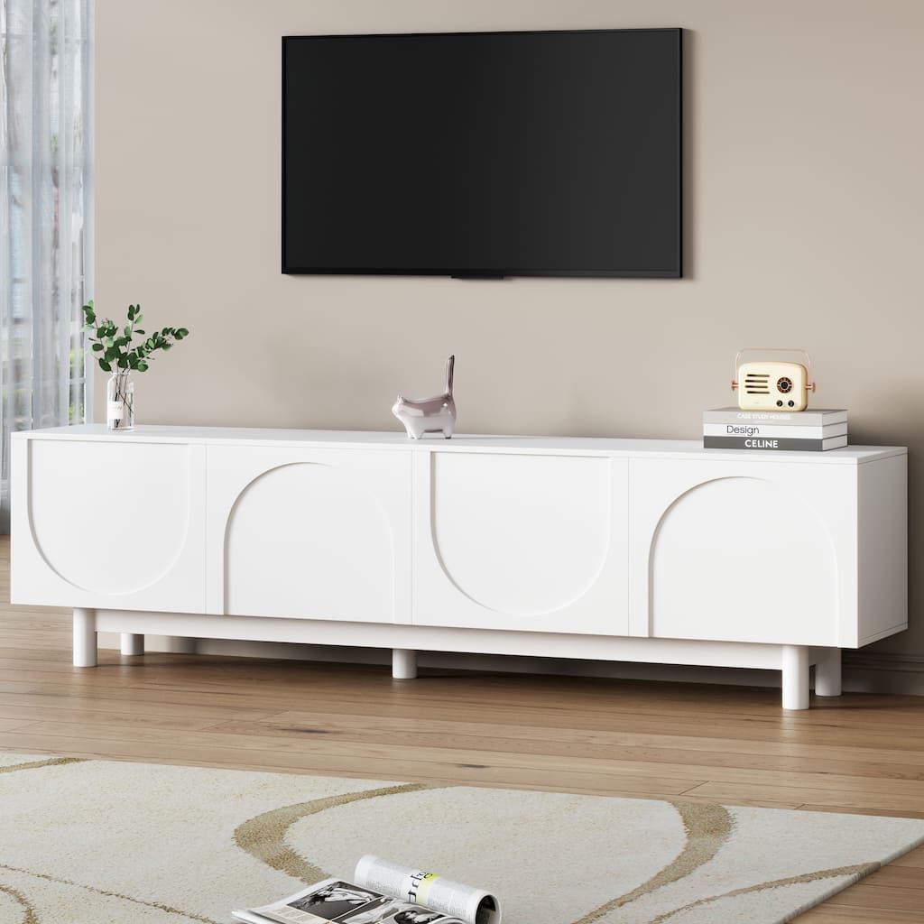 Elegant TV Cabinet with Arch Cabinets & Solid Wood Legs - Fits TVs Up to 78" for Living Room