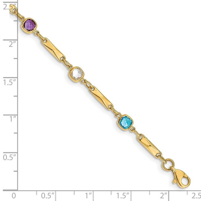 Curata 14k Yellow Gold Polished Fancy Multi Gemstone Fancy Link Bracelet