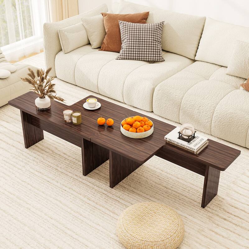 Gymax Modular Coffee Table Set of 2 L Shaped Center Tables for Home