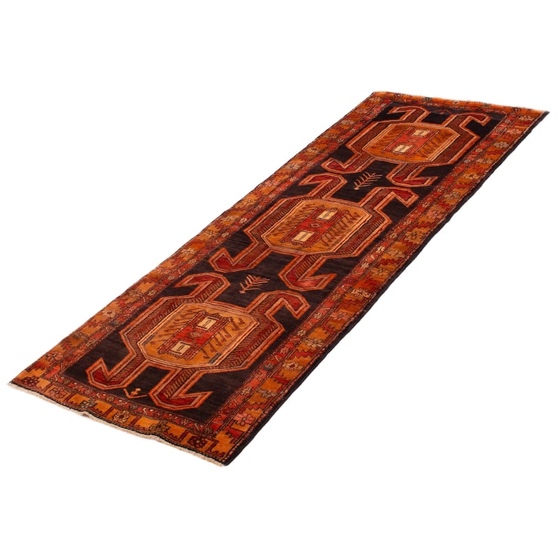 ECARPETGALLERY Hand-knotted Konya Anatolian Black, Orange Wool Rug - 3'8 x 9'11