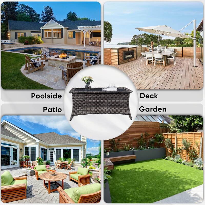 Outdoor Coffee Table with Tempered Glass Top