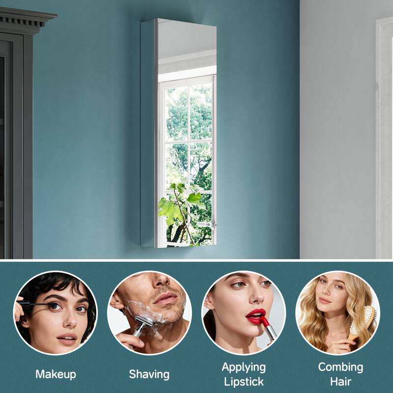 12x36" Tri-View Mirrored Medicine Cabinet with Soft-Close Blum Hinges, Recessed/Surface Mount, Reversible Door, Aluminum Body