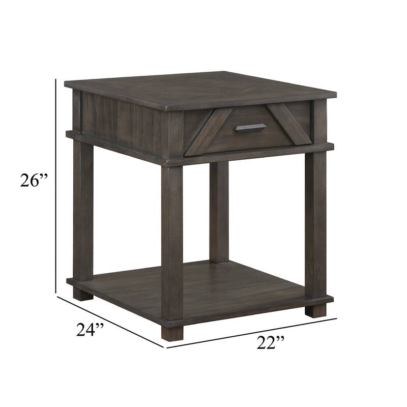 Leky Side End Table, 24 Inch, 1 Drawer with Lower Open Shelf, Brown