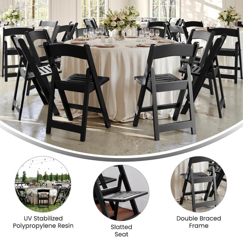 4 Pack 1000 lb. Capacity White Resin Folding Chair with Slatted Seat - 18"D x 17.5"W x 30.75"H