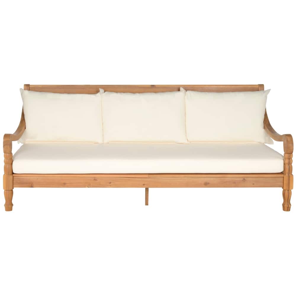 SAFAVIEH Outdoor Cordula Acacia Wood Cushioned Daybed - 71.7"W x 35.4"D x 29.1"H