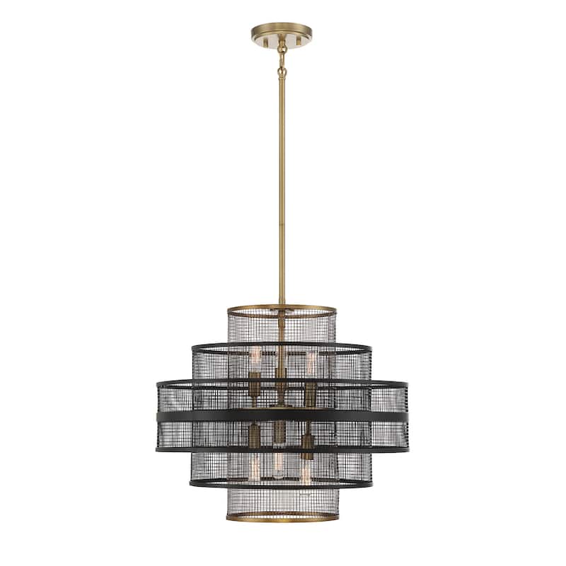 Kelvin 6-Light Pendant in Matte Black with Warm Brass