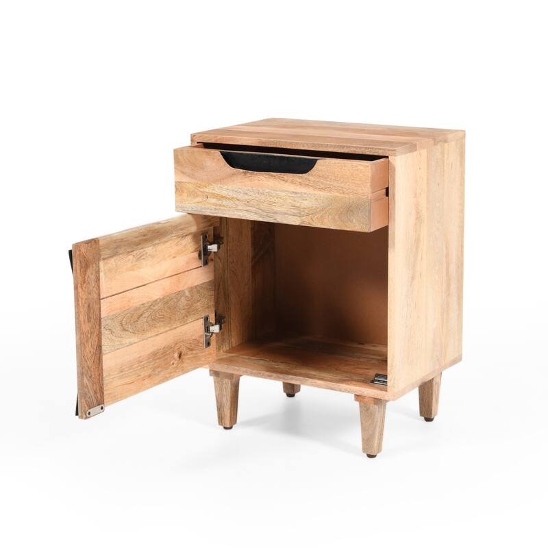 Compact Wooden Nightstand with Storage Drawer & Cabinet