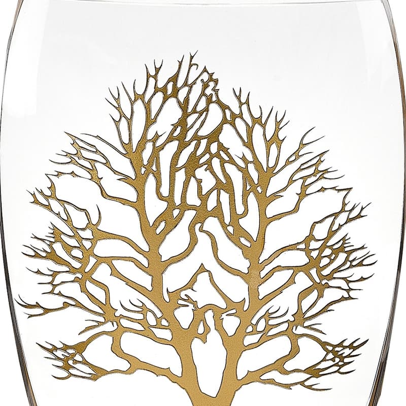 HomeRoots 12" Clear And Gold Tree Of Life Oval Lead Free Crystal Table Vase
