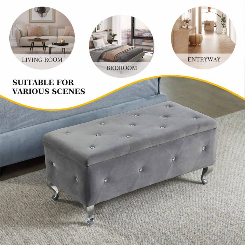 Storage Benches Footrest With Crystal Buttons For Living Room Entryway
