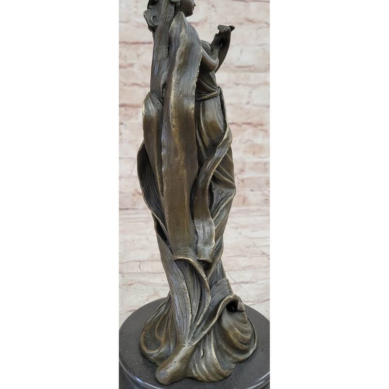 Art Nouveau Real Bronze Romantic Lady Candle Holder Figurine Signed Milo