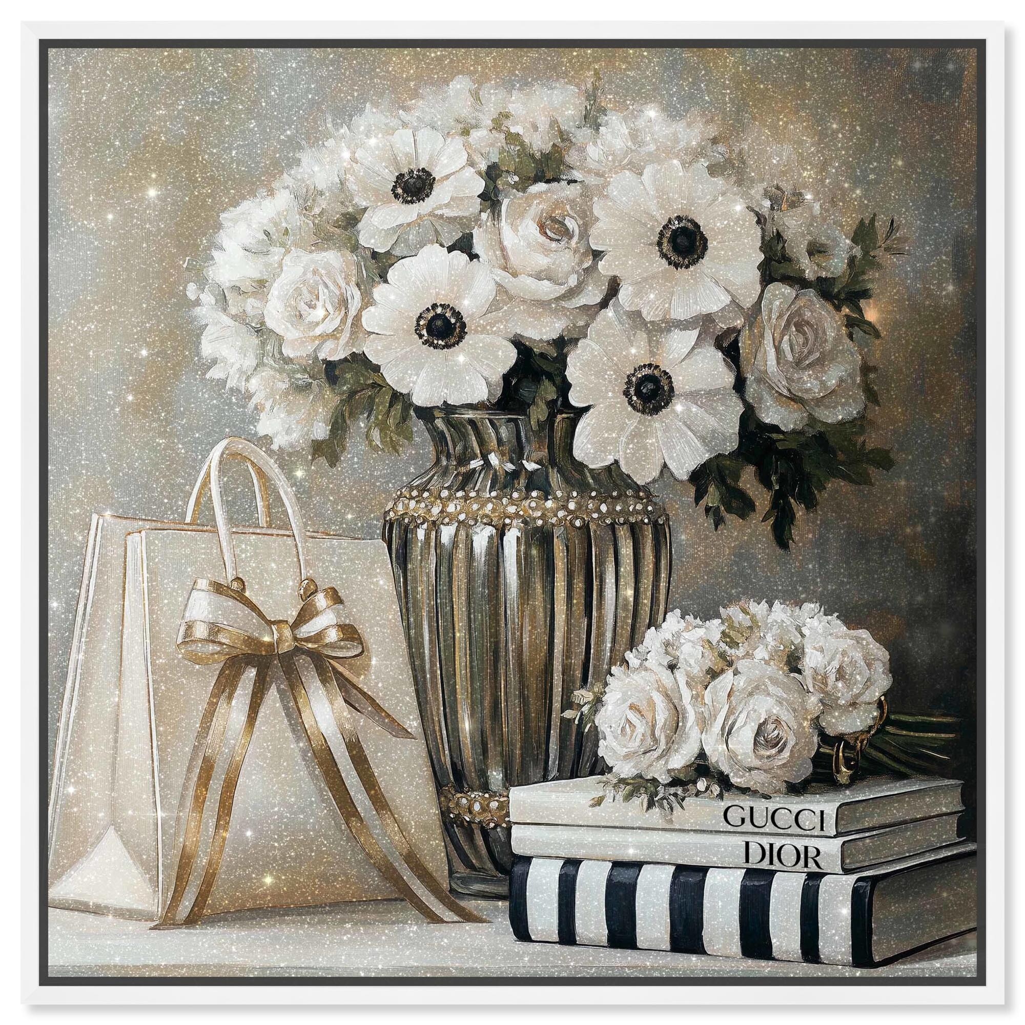 Elegant Flowers Books Neutral Canvas by Art Remedy