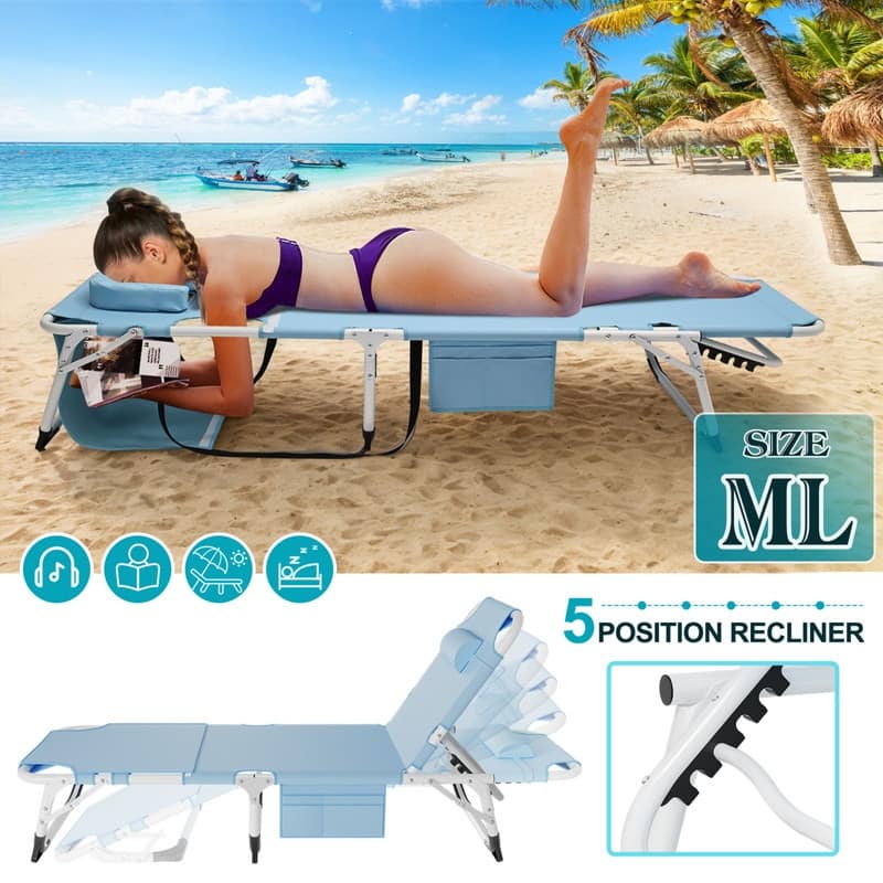 3 in 1 Oversized Beach Lounge Chair, 5 Positions Adjustable, for Beach