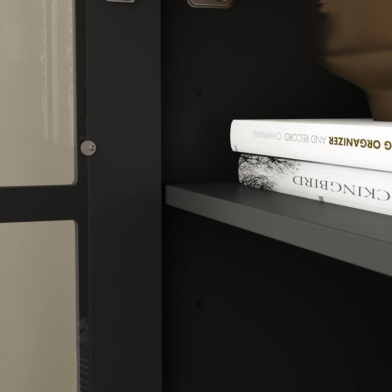 Bookcase Storage Cabinet with Glass Door& Drawer Display Cabinet White