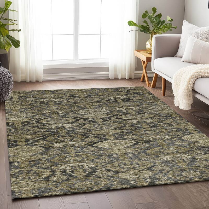 Machine Washable Indoor/ Outdoor Traditional Damask Chantille Rug - Charcoal - 3' x 5'