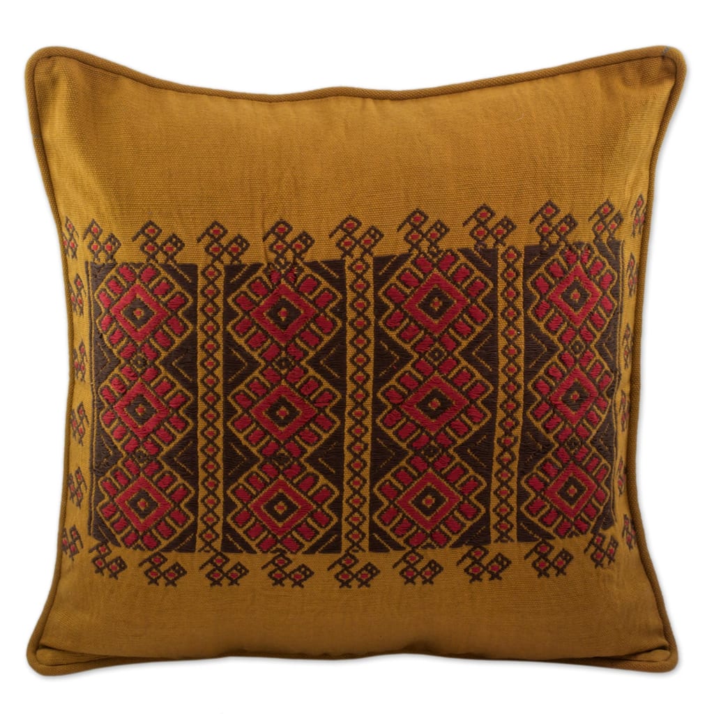 Novica Handmade Mountain Sun Cotton Cushion Cover