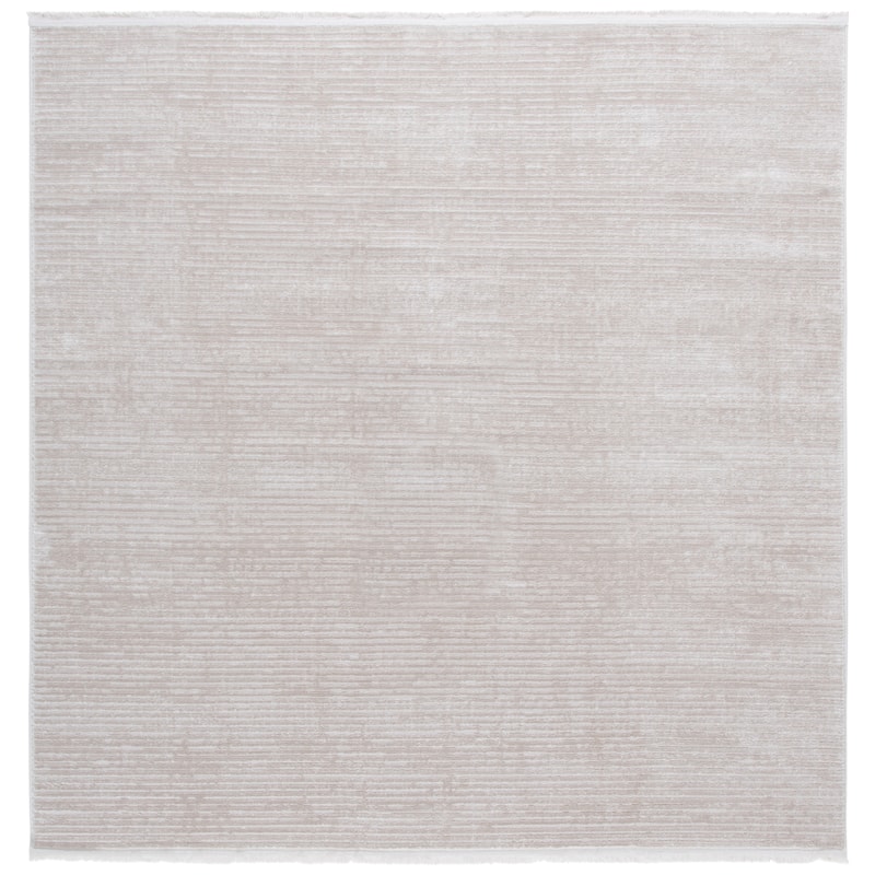 SAFAVIEH Whisper Cathalijne Contemporary Stripe Fringe Rug - 6'7" Square - Beige/Ivory