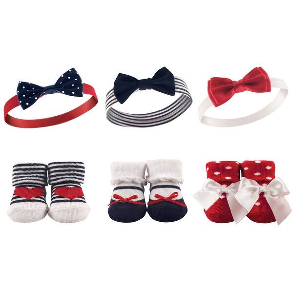 slide 1 of 1, Hudson Baby Infant Girl Headband and Socks Giftset 6pc, Red Navy, One Size - Red Navy Red Navy - One Size
