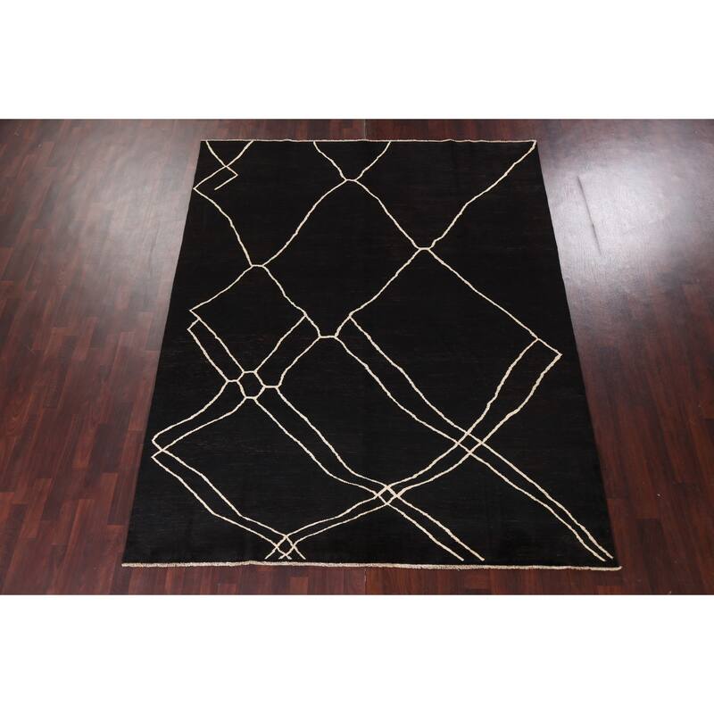 Vegetable Dye Contemporary Moroccan Wool Area Rug Hand-knotted Carpet - 7'10" x 9'8"
