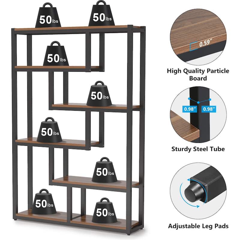6-tier Etagere Bookshelf Bookcase with Storage and Display Shelves