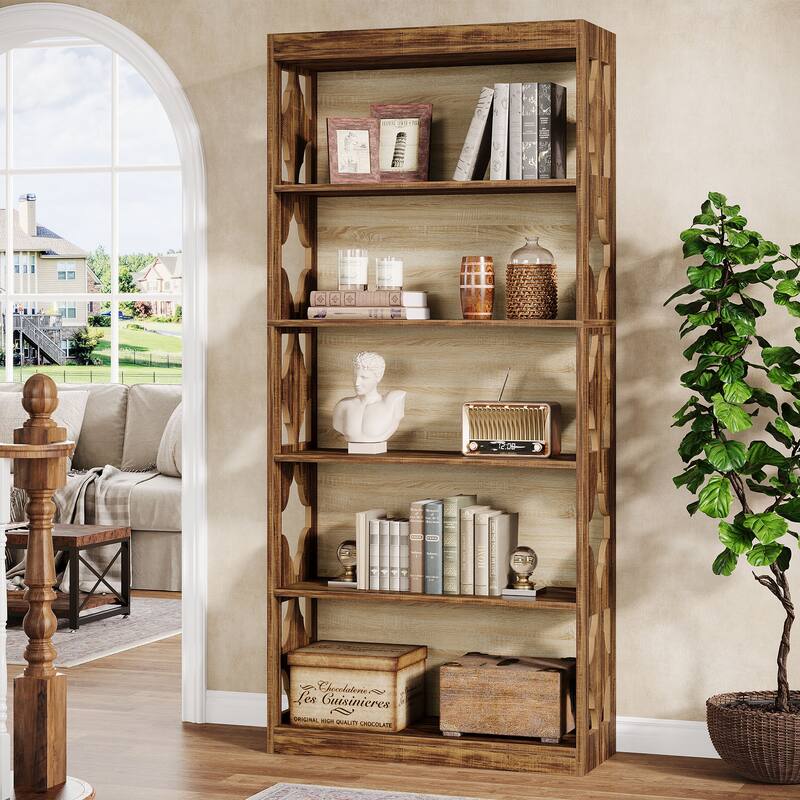 6 Tier Bookshelf and Bookcase, 70 Inch Wooden Display Shelving Unit for Living Room /Bedroom - 11.81"D x 31.5"W x 70.47"H