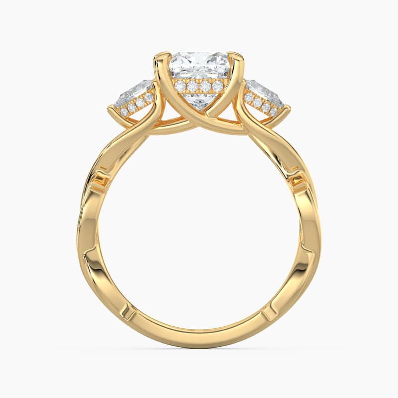 Auriya 14k Gold Cushion Lab Grown Diamond Thorn Vine Three Stone Hidden Halo Engagement Ring 1 to 5 ct. tw. (F-G, VS)