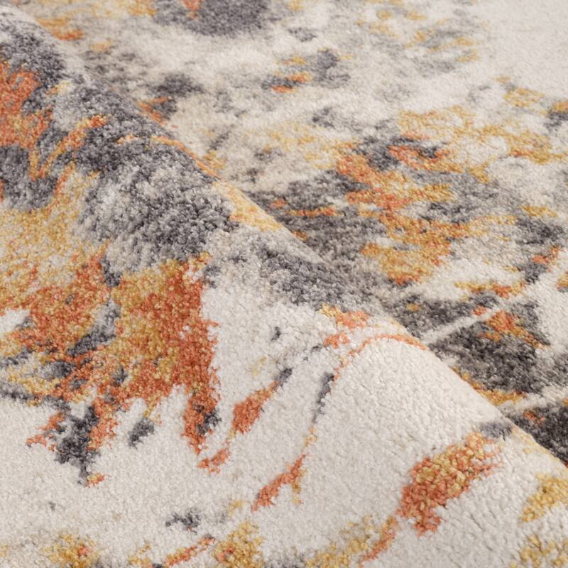 Avant Ivory and Orange Abstract Power-Loom Area Rug 2' x 3'
