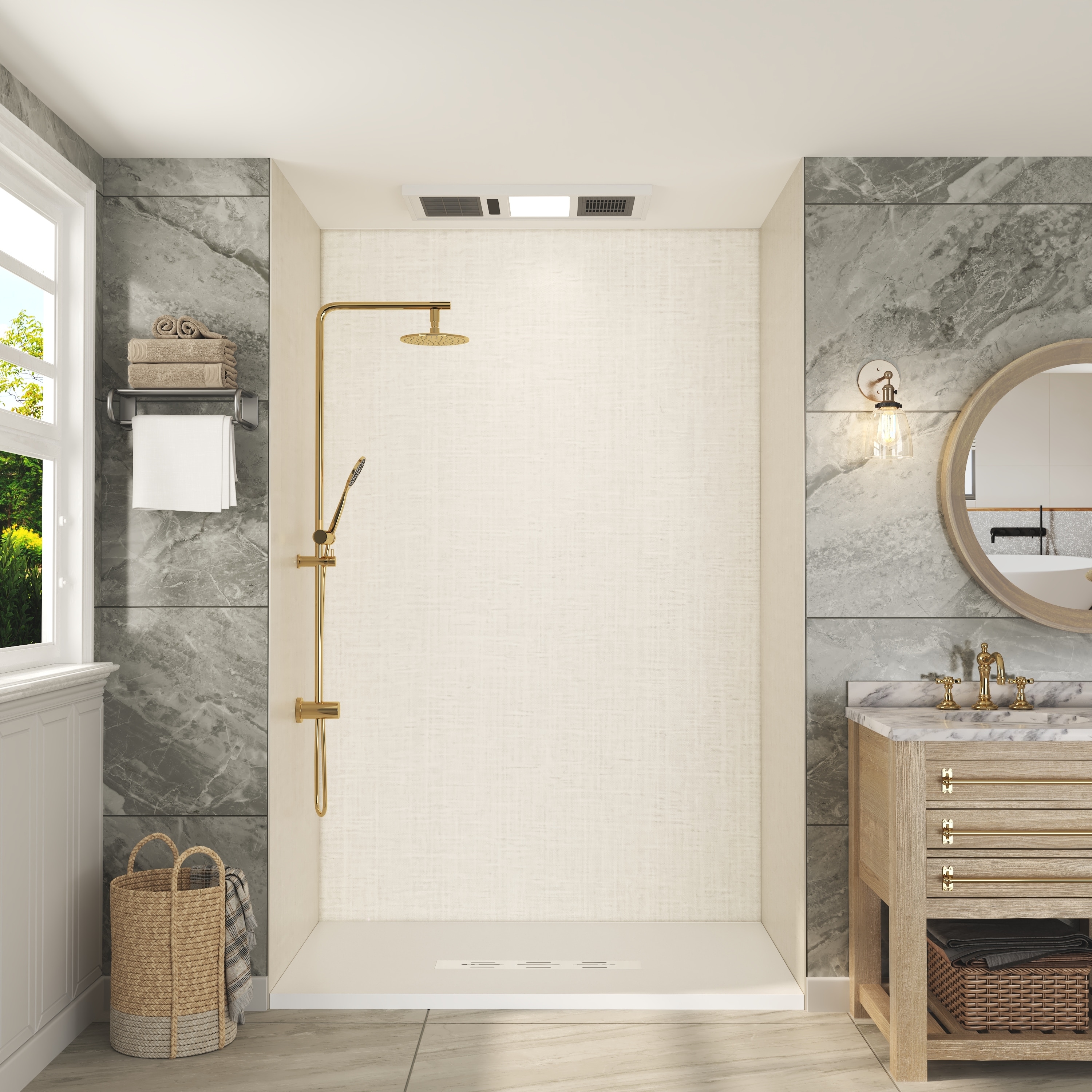 SMC Composite 3-Piece Alcove Shower Surround with Waterproof, Grout-Free and Easy-Clean Shower Wall Panels - 60' x 36" x 96"