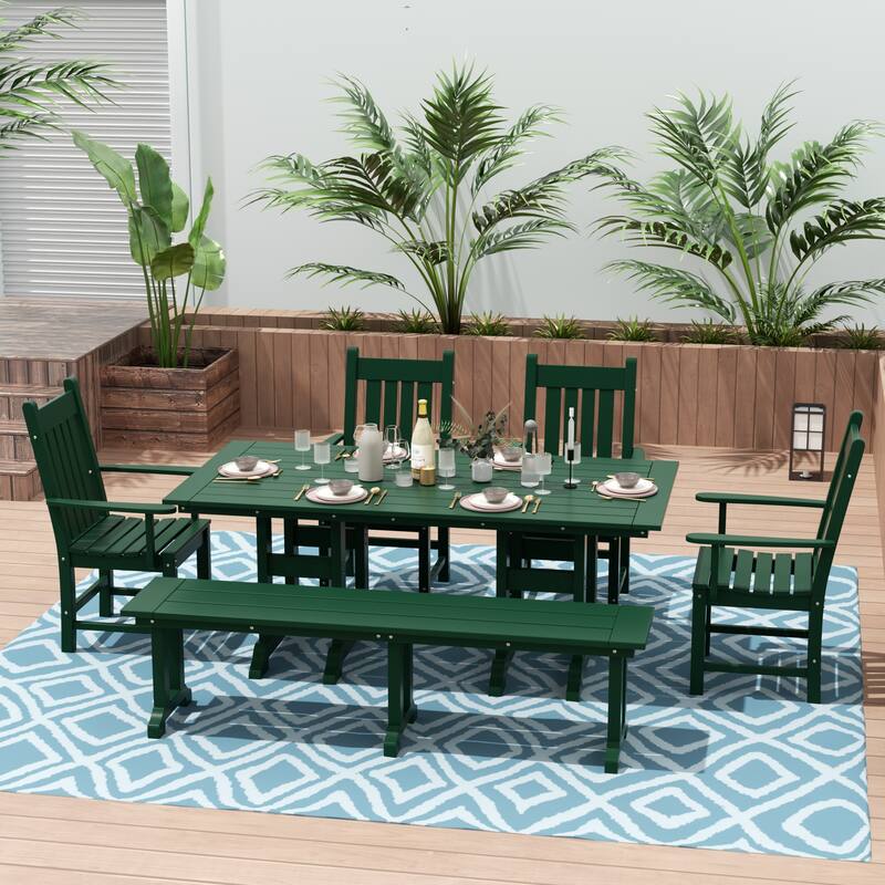Laguna Hdpe All Weather Outdoor Patio Dining Set with Rectangle Table, Arm Chairs and Bench (6-Piece Set)