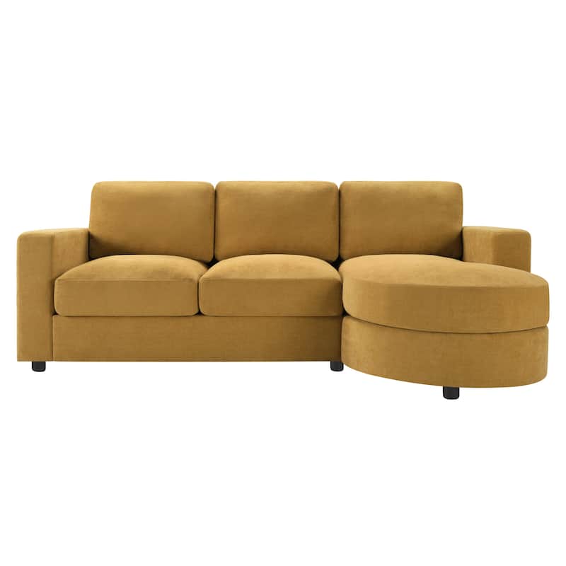 Modern L-Shaped Sofa with Curved Chaise, USB Charging Ports & Storage Pockets for Small Space
