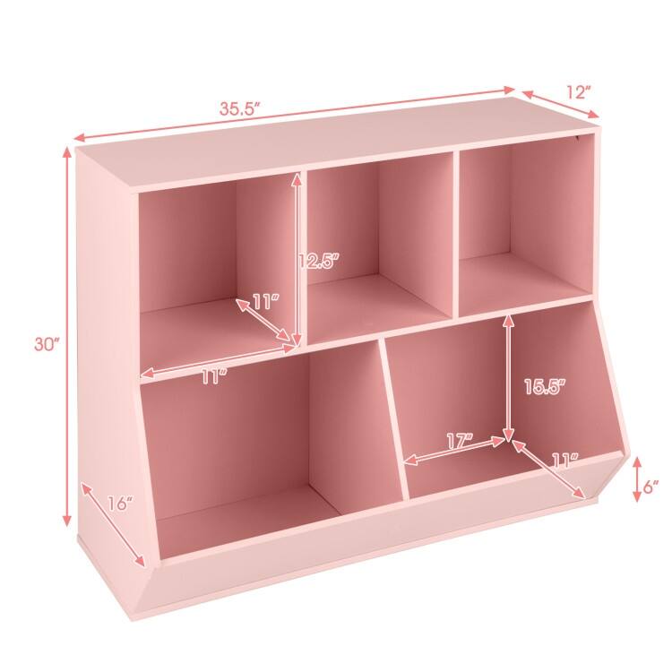 5-Cube Wooden Kids Toy Storage Organizer with Anti-Tipping Kits - 35.5" x 16" x 30"