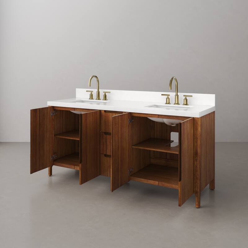 Sequoia 72 In. Double Sink Whitebrook Quartz Countertop Bath Vanity in Mango Wood