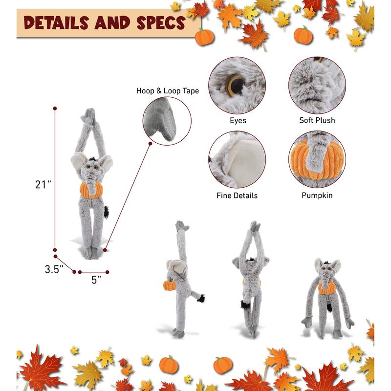 DolliBu Super Soft Long Arms Elephant Stuffed Animal w/ Pumpkin Decor - 21 inches