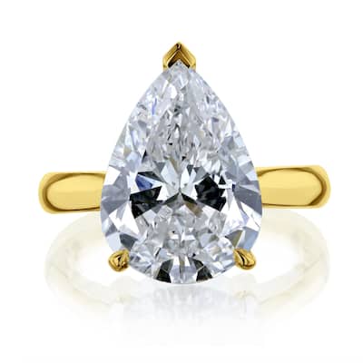 Kobelli 5.84 Carat Natural Diamond GIA Certified 14k Yellow Gold Pear Solitaire Cathedral One-of-a-Kind Ritz Engagement Ring