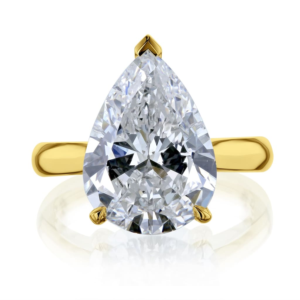 Kobelli 5.84 Carat Natural Diamond GIA Certified 14k Yellow Gold Pear Solitaire Cathedral One-of-a-Kind Ritz Engagement Ring