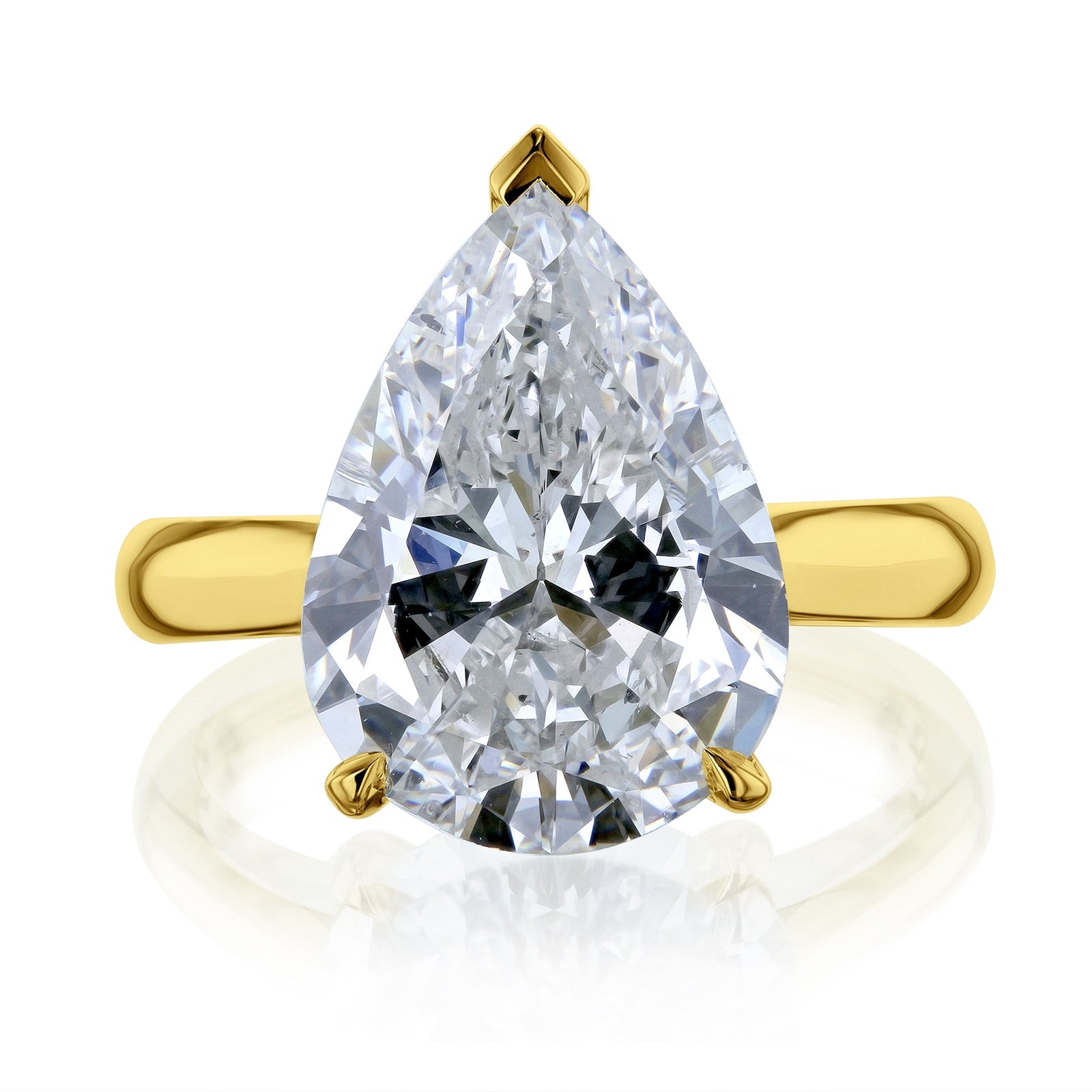 Kobelli 5.84 Carat Natural Diamond GIA Certified 14k Yellow Gold Pear Solitaire Cathedral One-of-a-Kind Ritz Engagement Ring
