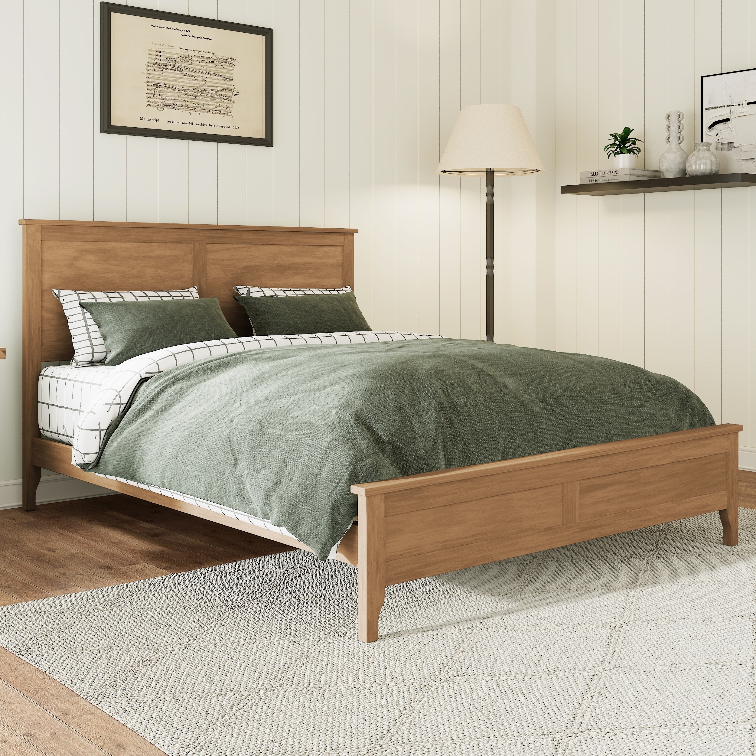 Modern Solid Wood Furniture of Platform Bed with Sturdy Wooden Slats Support