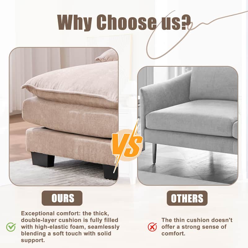 Symmetrical Chenille Upholstered Sectional Sofa U-shaped Cloud Couch with Double Chaise, Side Pockets and Double-layer Cushions