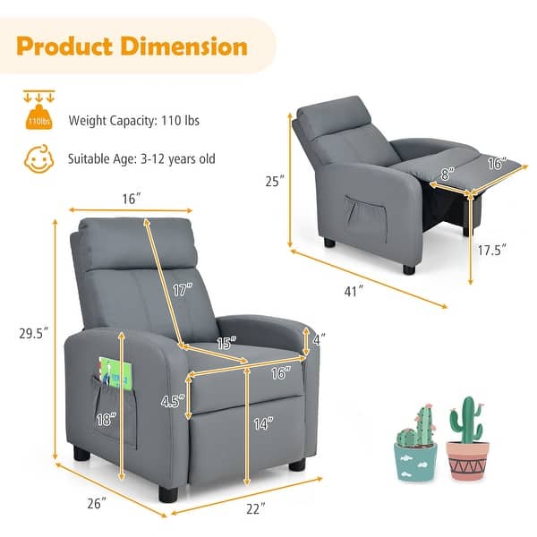 dimension image slide 0 of 4, Gymax Kids Recliner Chair Adjustable Leather Sofa Armchair w/ Footrest