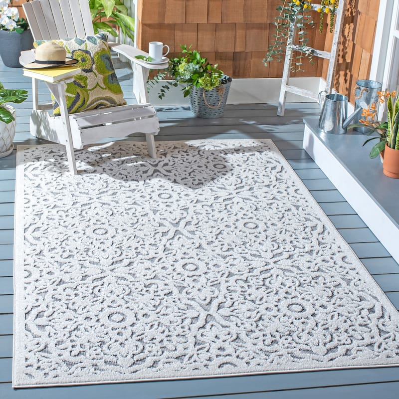 SAFAVIEH Cabana Gela Indoor/ Outdoor Waterproof Patio Rug - 4'5" x 6'5" - Ivory/Grey