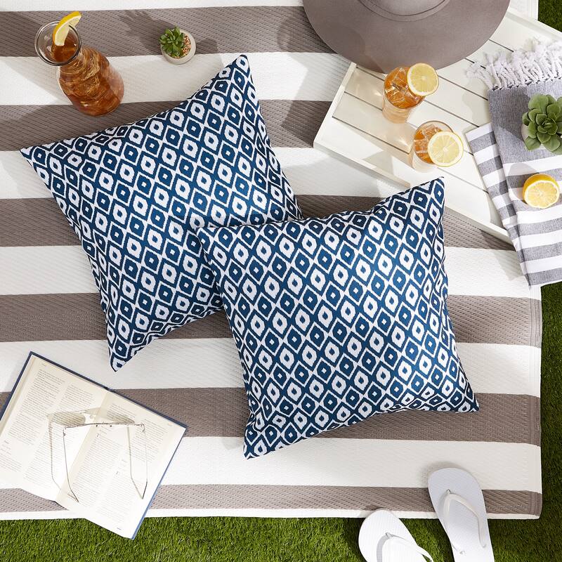 Blue Ikat Outdoor Pillow Cover 18x18 (Set of 2)