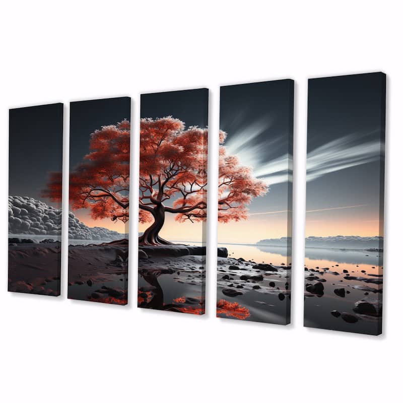 Designart "Tree Monochrome Essence Of Light" Floral Multipanel Canvas Wall Art set