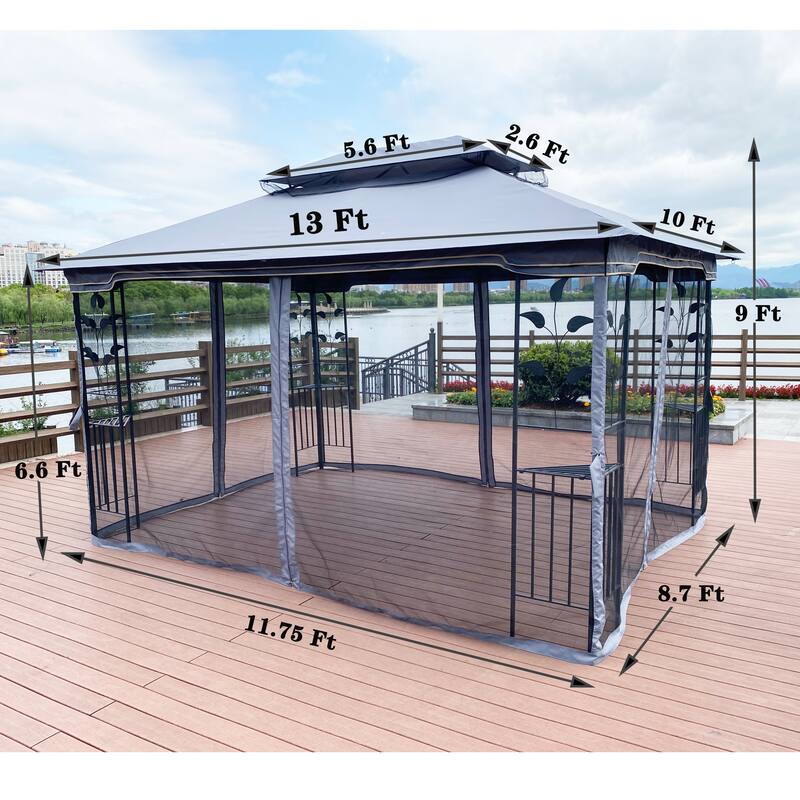 13x10 Outdoor Gazebo Canopy Tent With Ventilated Double Roof And Mosquito net for Lawn(Detachable Mesh Screen On All Sides)